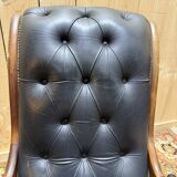 Pair of English Chesterfield armchairs in black leather