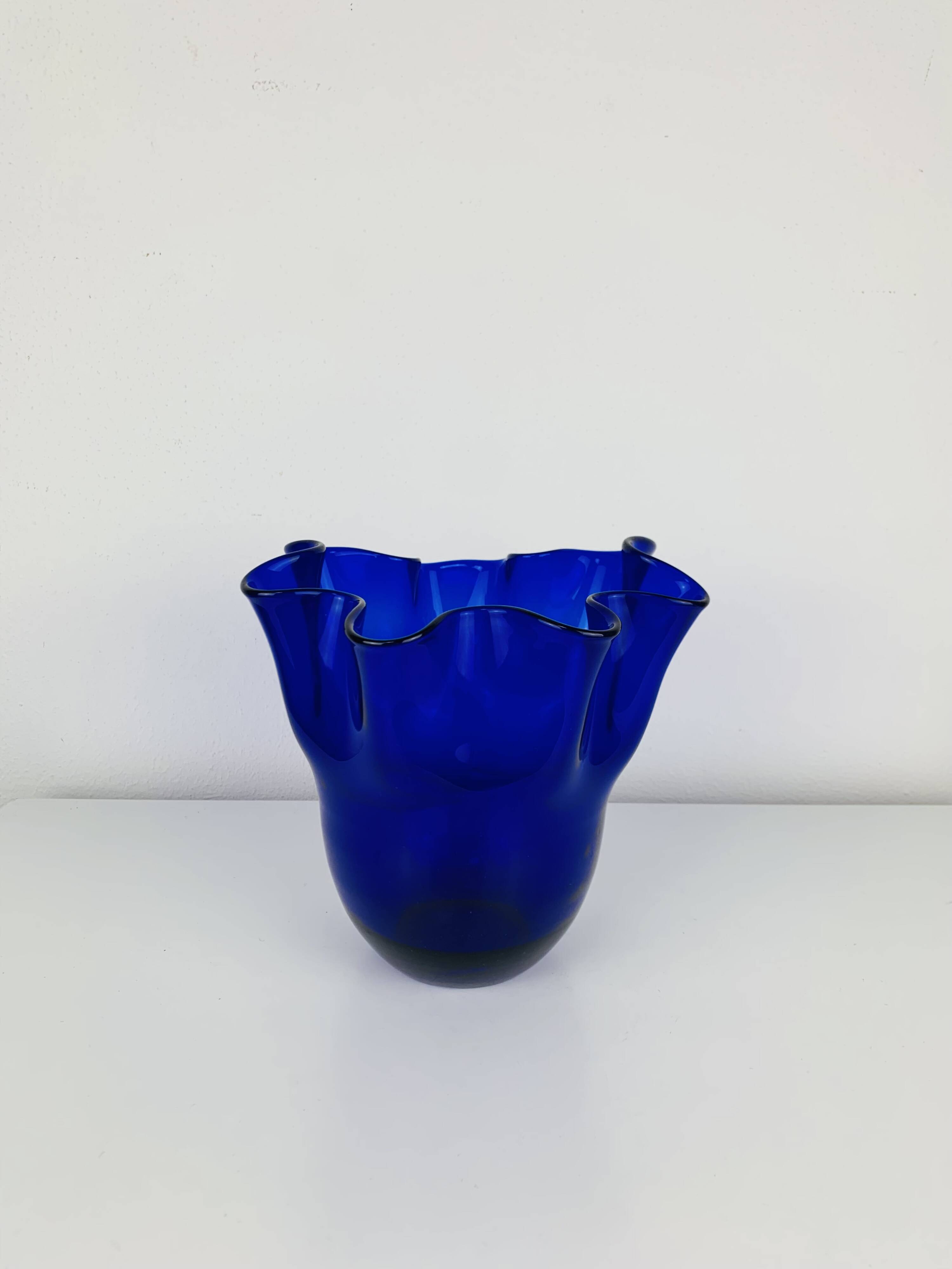 Vintage cobalt blue glass handkerchief vase