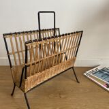 Rattan and wrought iron magazine holder