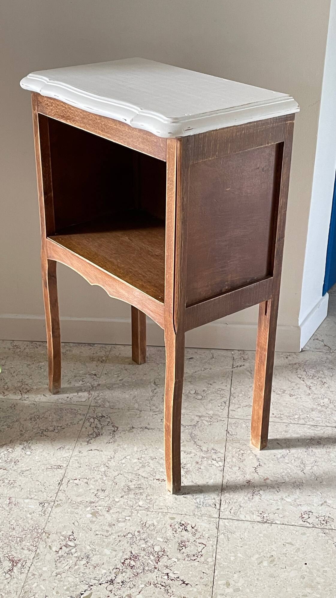 Vintage white and wood bedside table