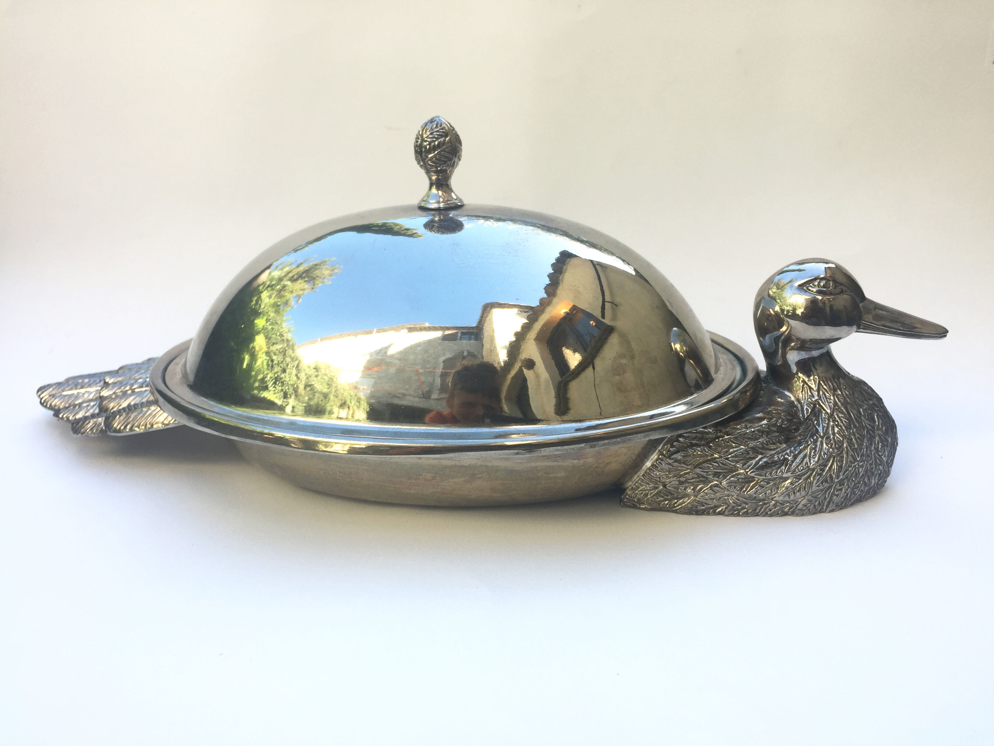 Serving dish foie gras silver metal