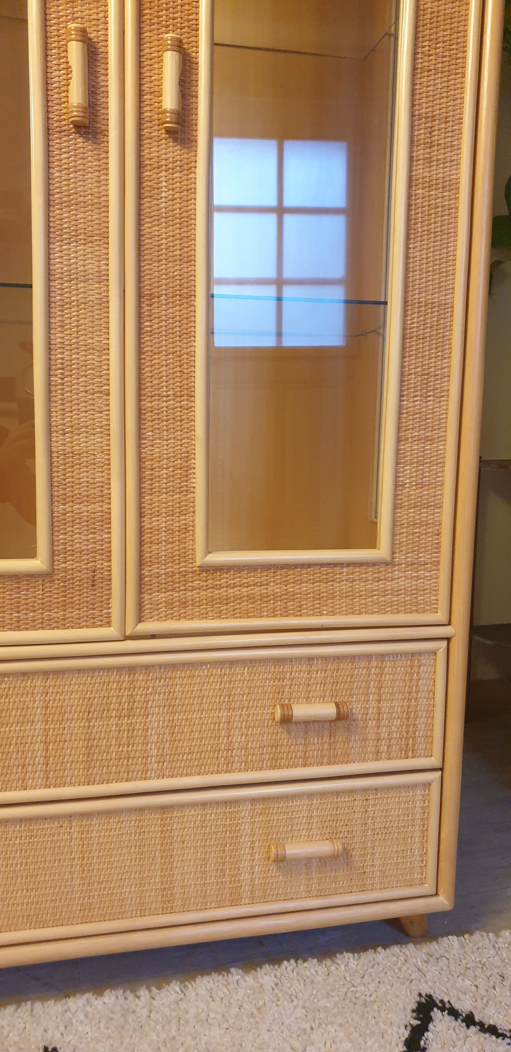 Rattan glass cabinet