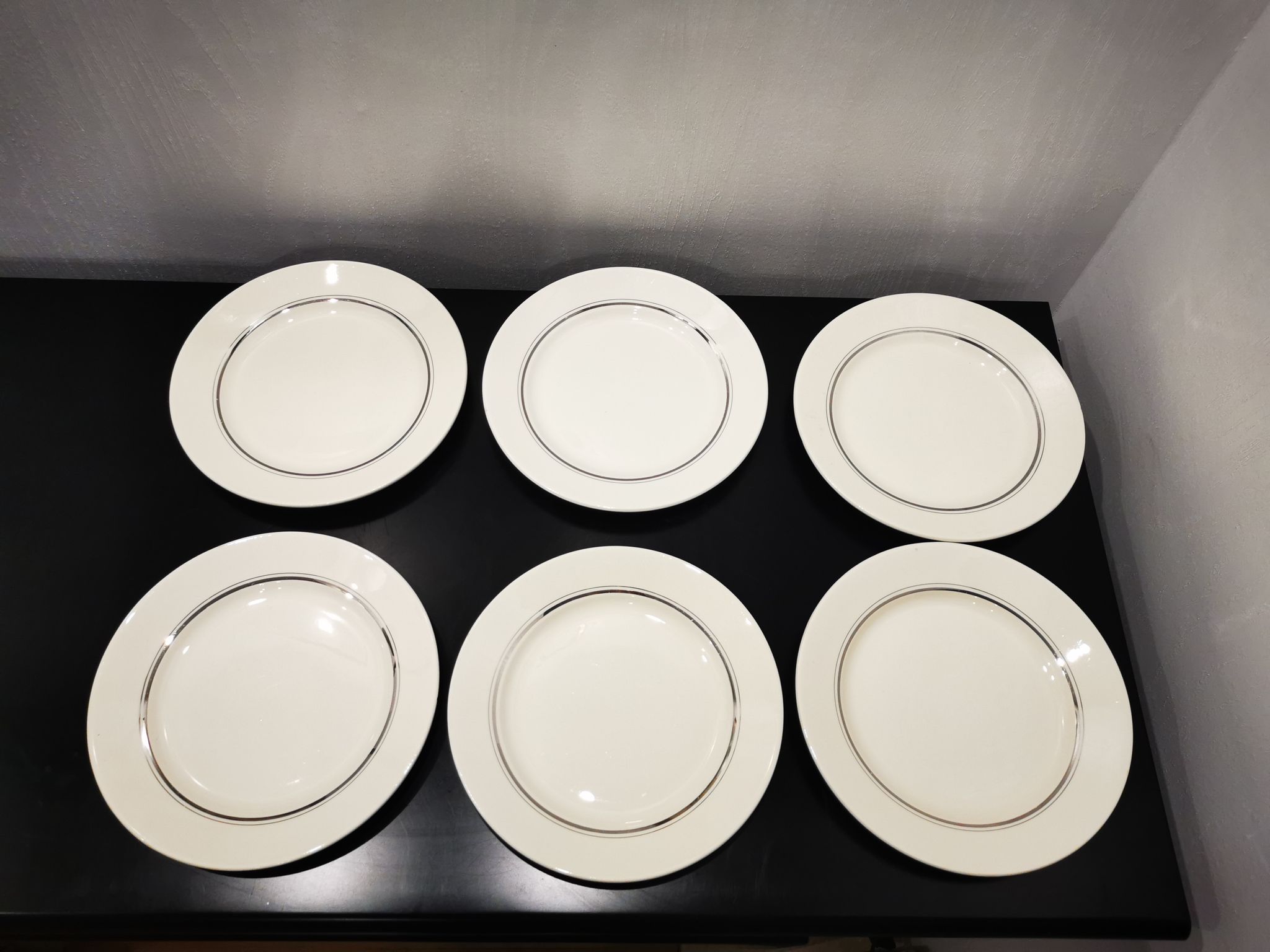Lot de 6 assiettes plates anciennes liseret argenté