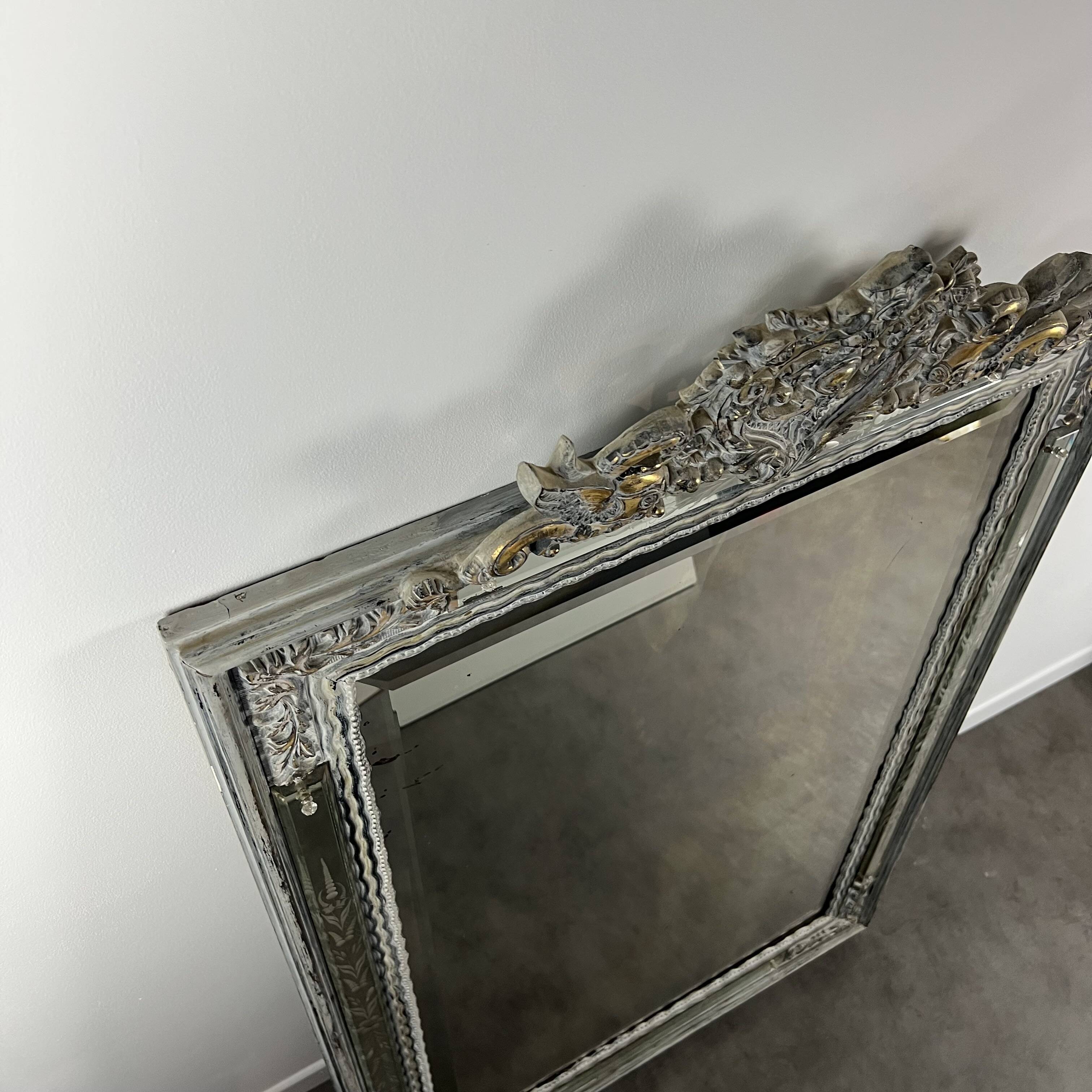 Grand miroir Venitien aux Cygnes, Glace Murano du XIXe siècle biseauté 133