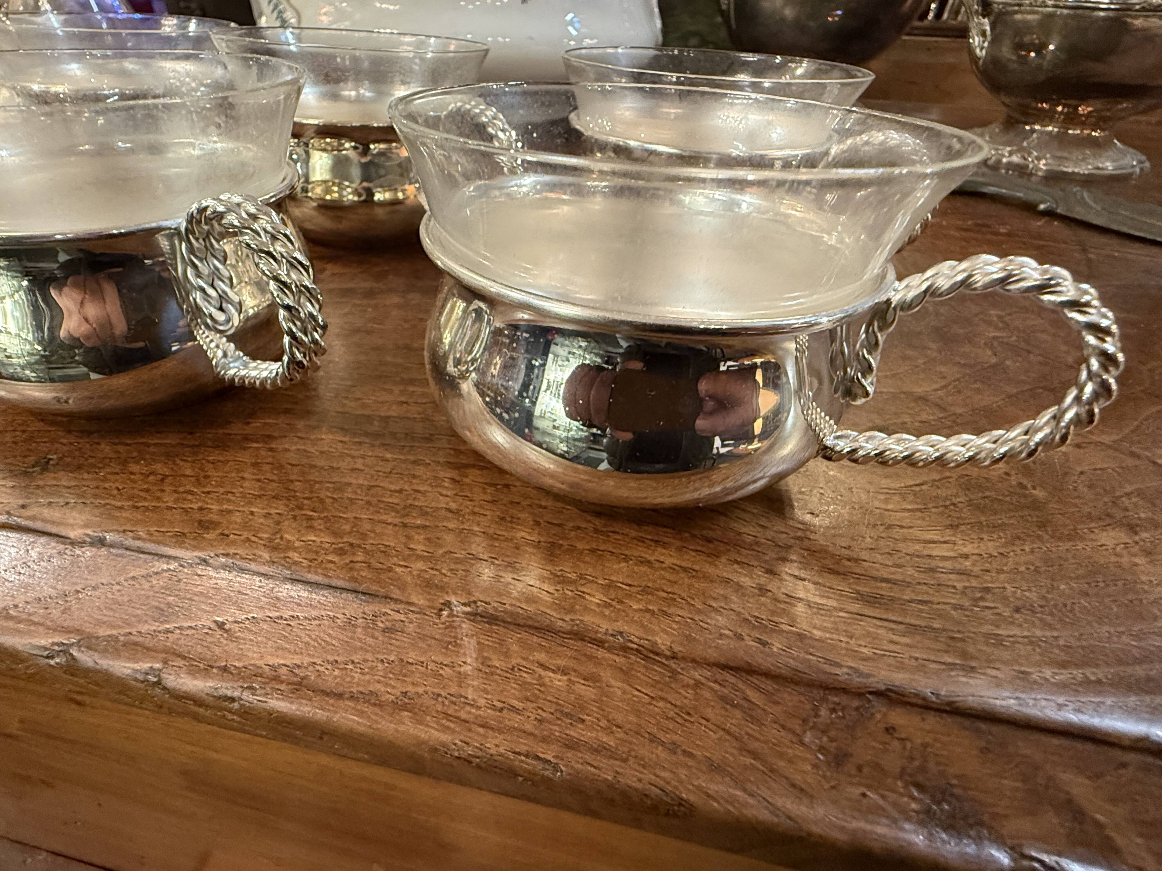 Set of 6 silver-plated metal and glass cups