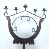 Floor candelabra in wrought iron and turned wood