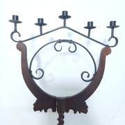 Floor candelabra in wrought iron and turned wood