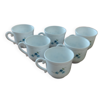 Lot 6 large cups Arcopal Forget-me-not