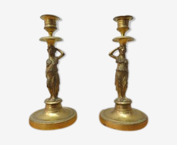 Paire de bougeoirs en bronze doré époque Empire