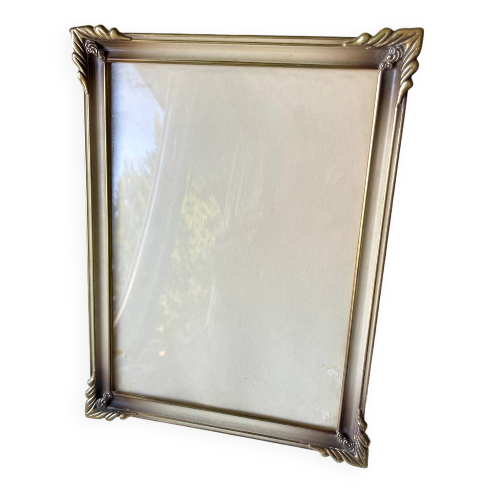 Art deco vintage metal gold coloured picture frame brass 20 cm x 15 cm convex glass