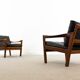 Pair of teak chairs in black leather by Illum Wikkelsoe for Niels Eilersen, Denmark