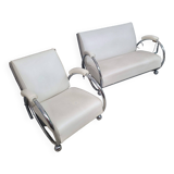 Sofa and armchair with chrome tubular structure modernist style