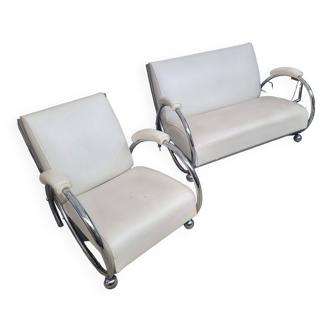 Sofa and armchair with chrome tubular structure modernist style