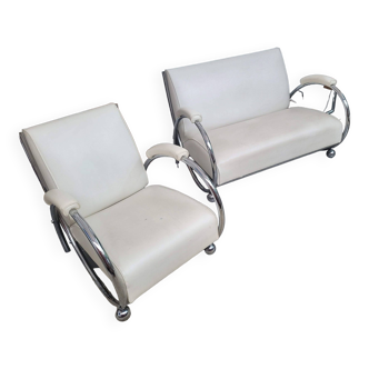 Canapé et fauteuil à structure tubulaire chromée style moderniste