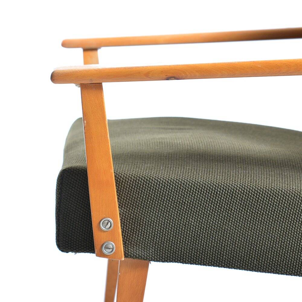 Mid-century armchair in green fabric and beech wood by Jitona, Czechoslovakia 1960s