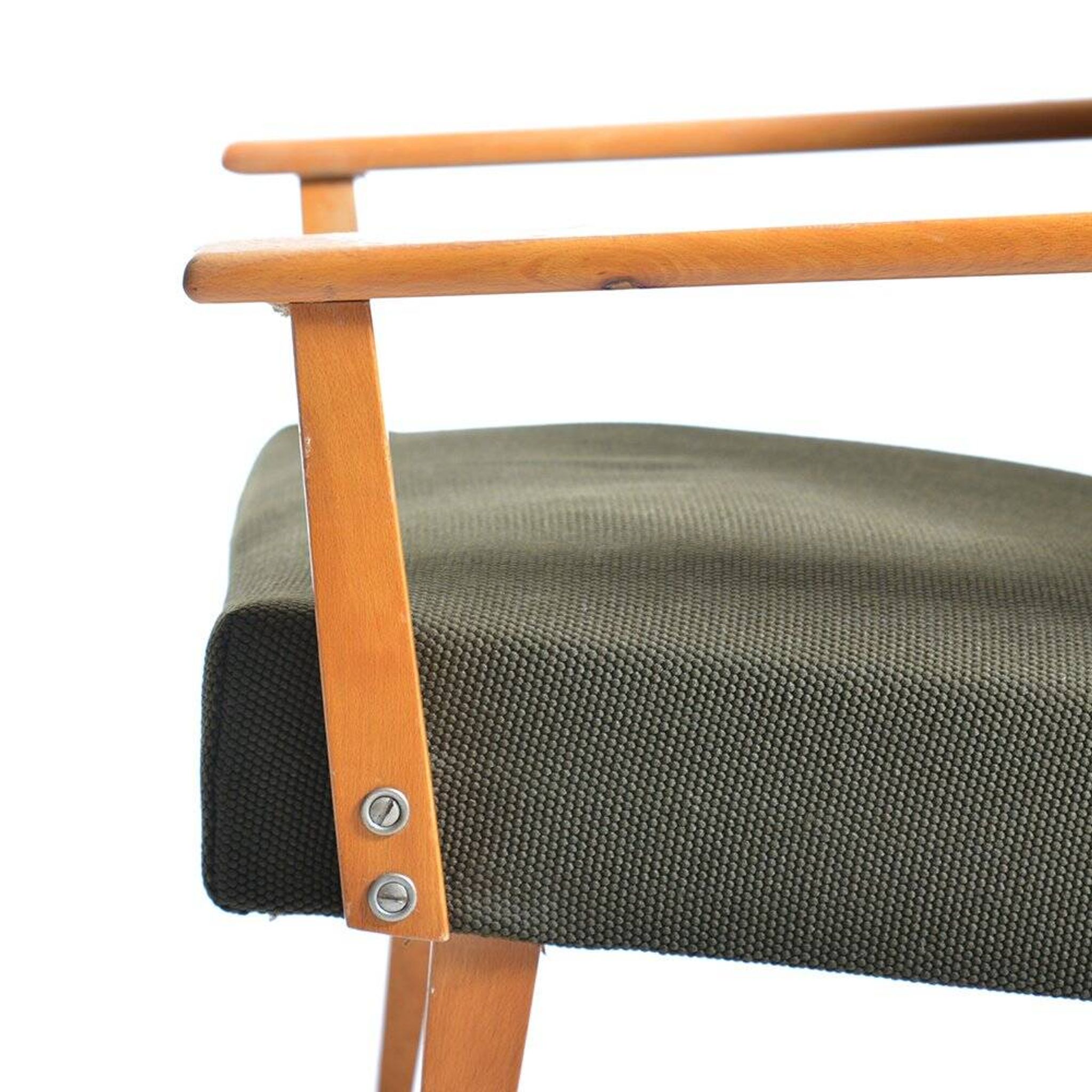 Mid-century armchair in green fabric and beech wood by Jitona, Czechoslovakia 1960s