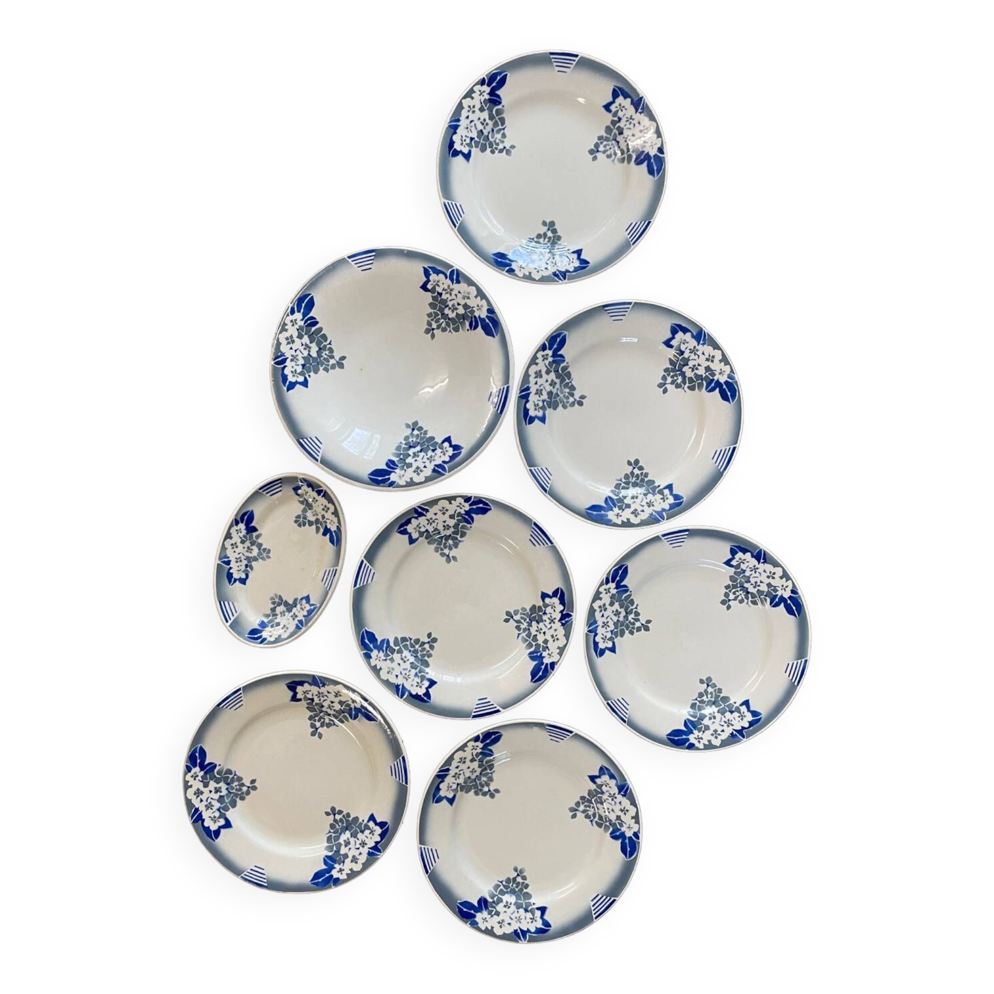 Lot 6 flat plates, 1 dish, 1 Ceranord Saint Amand Vintage 1950s dish