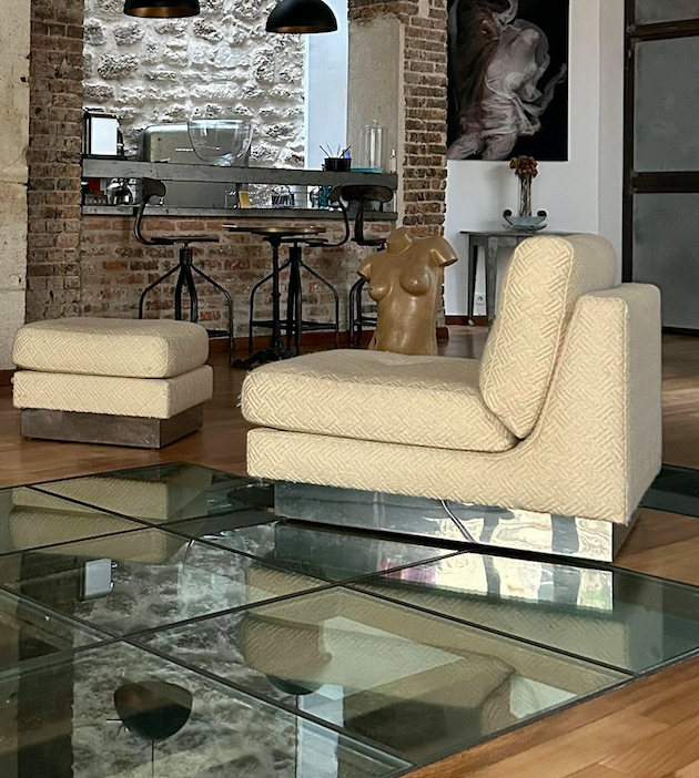 Vintage armchair and ottoman "California" Jacques Charpentier, "Flat" edition, France 1970