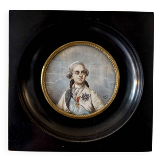 Peinture, miniature de Louis XVI avec cadre Napoléon III