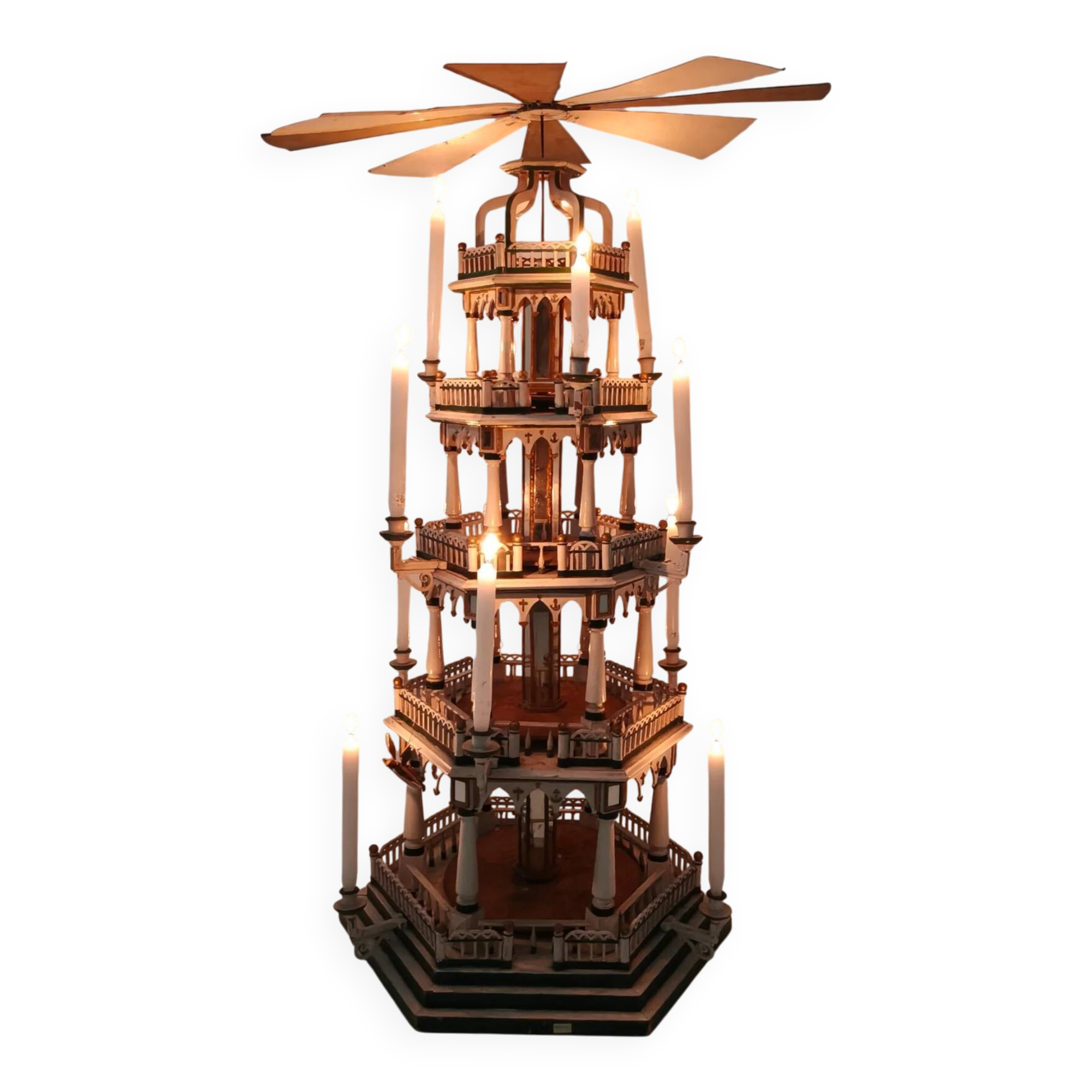 19th century handmade Christmas pyramid – rare and beautiful German folk art piece