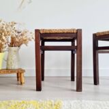Pair of wooden and rope stools