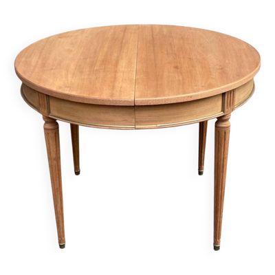 Table à manger ronde extensible Louis XVI rénovée en acajou brut 50's