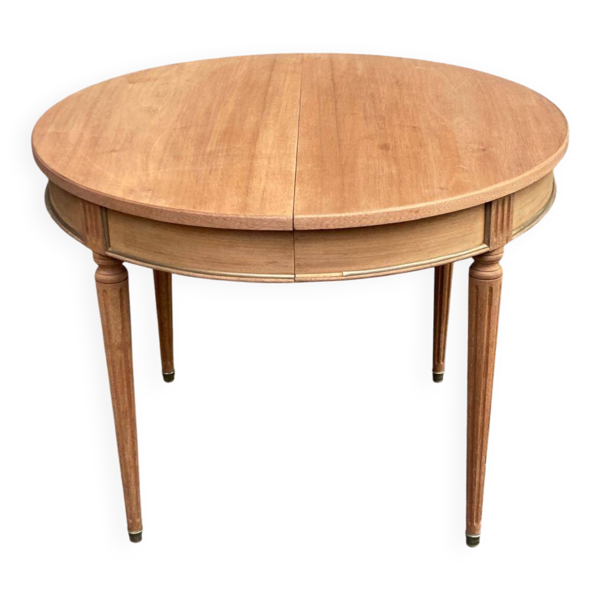 Table à manger ronde extensible Louis XVI rénovée en acajou brut 50's