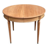 Table à manger ronde extensible Louis XVI rénovée en acajou brut 50's