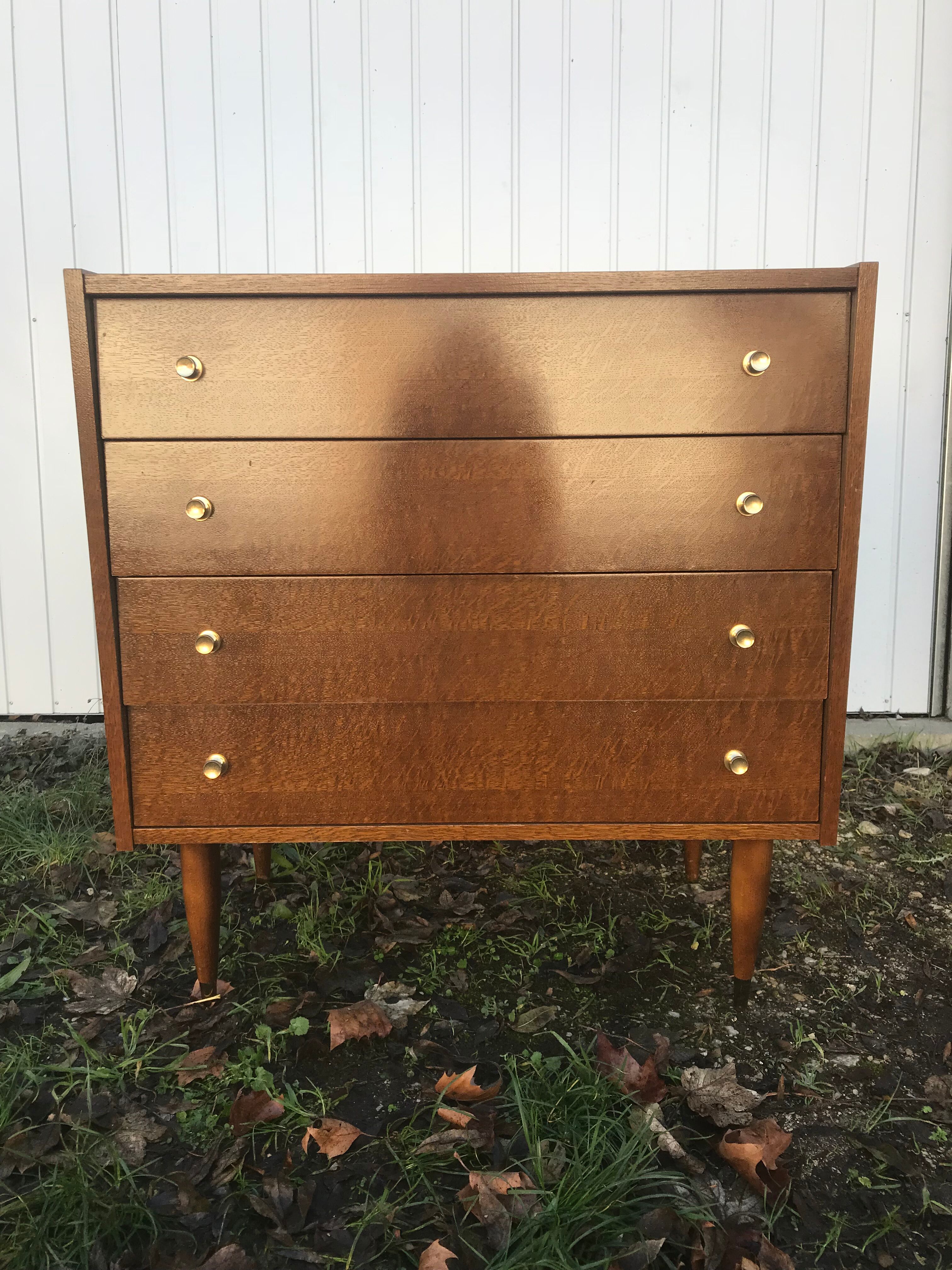 Old chest of drawers 4 drawers wood feet compass 70s vintage scandinavian