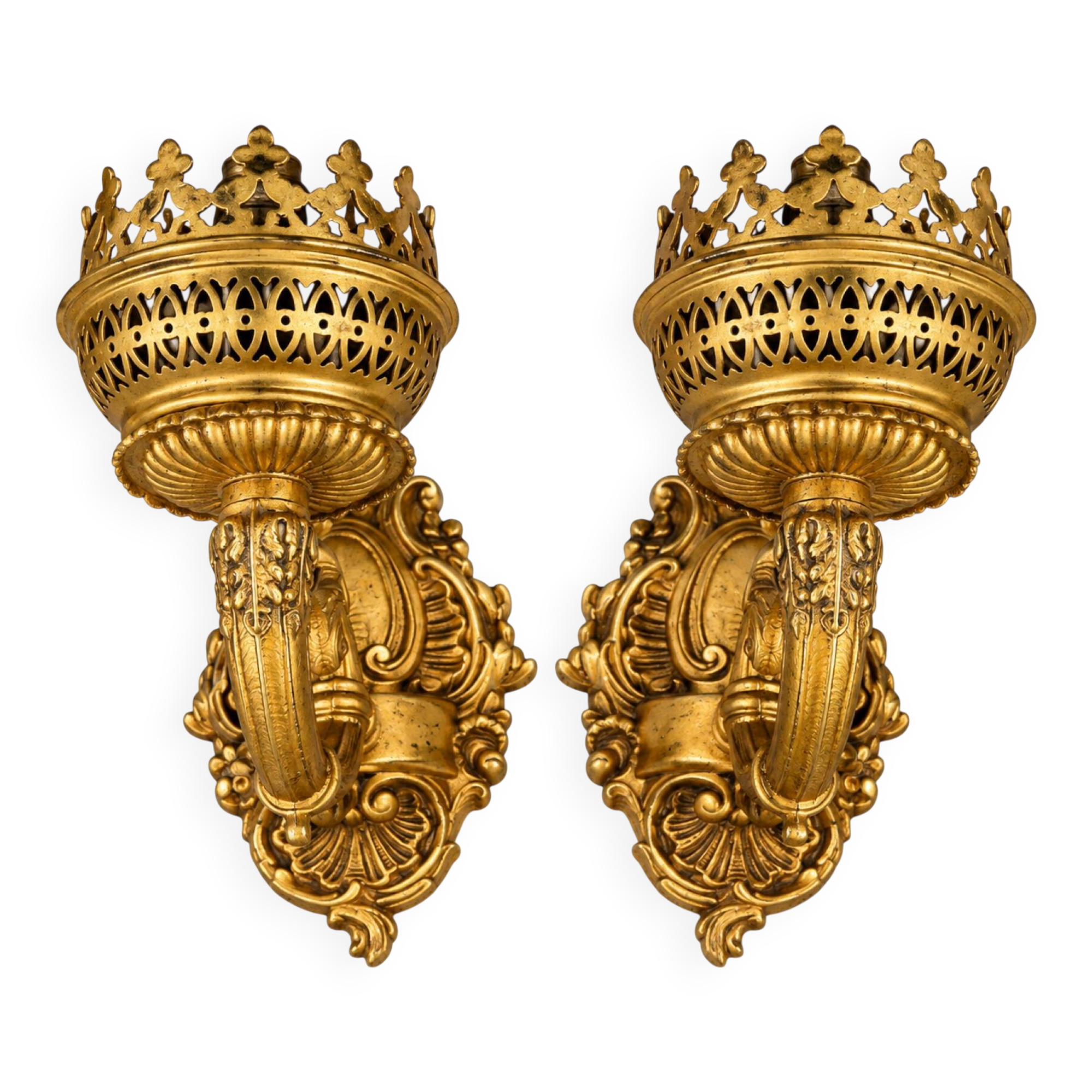 Paire d’appliques murales à 2 feux – Style Rocaille / Louis XV – Bronz