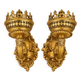 Paire d’appliques murales à 2 feux – Style Rocaille / Louis XV – Bronz