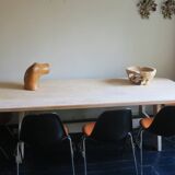 Large mid century limed solid oak dining table 244 cm x 100 cm,, 1950