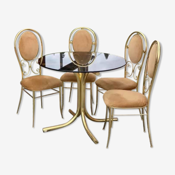 Chaises et table en laiton italien vintage par Paolo Salice, années 1970, Set de 5