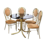 Vintage italian brass dining chairs and table by paolo salice, 1970s, set of 5
