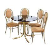 Vintage italian brass dining chairs and table by paolo salice, 1970s, set of 5