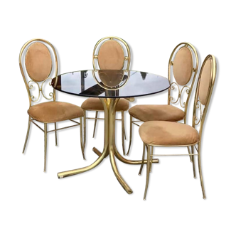 Vintage italian brass dining chairs and table by paolo salice, 1970s, set of 5