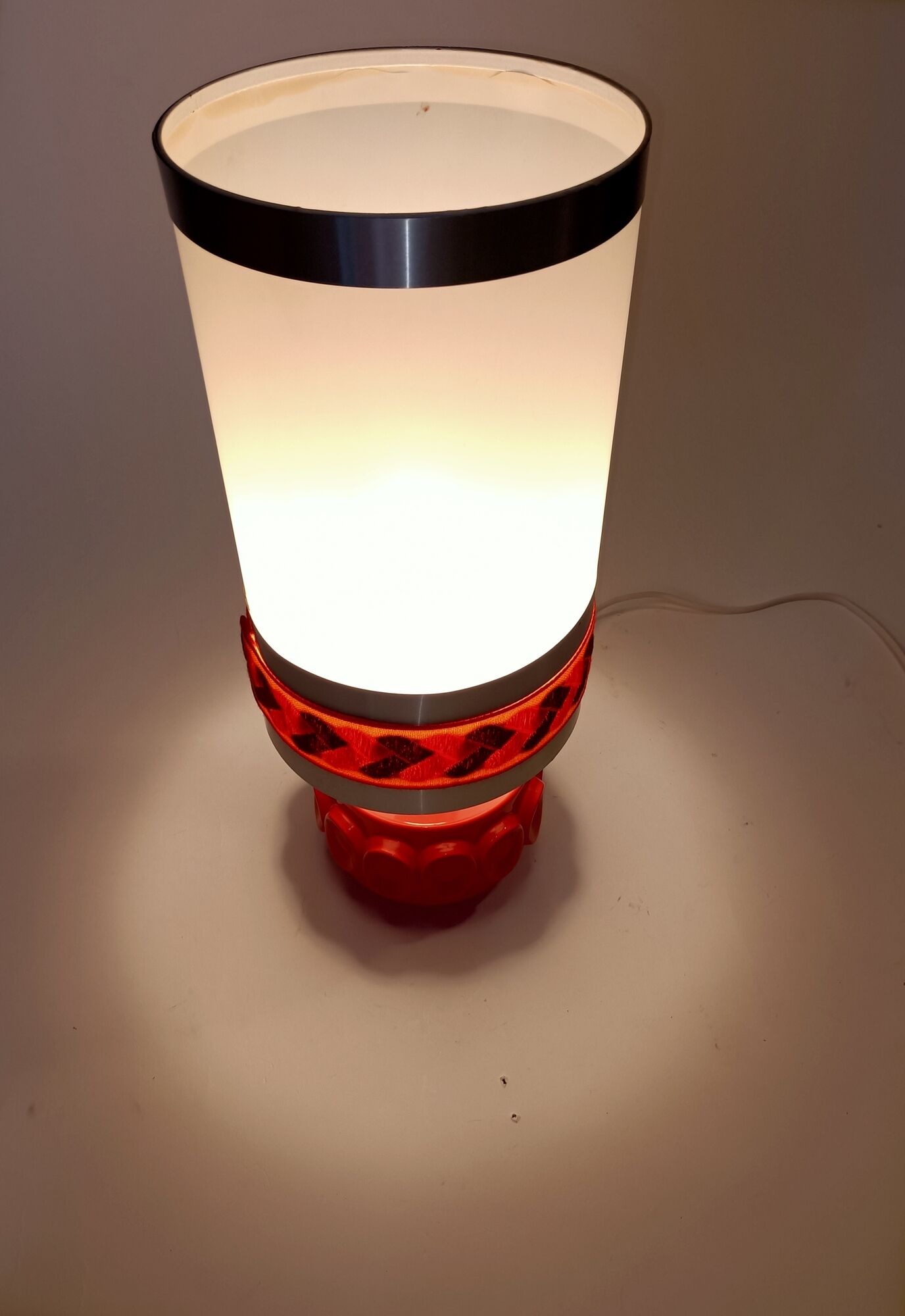 Vintage orange glass lamp signed Robert de Schuytener, 1970.