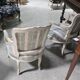 Pair of Louis XV style armchairs, in moulded and patinated wood.