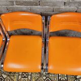 Set of 4 vintage chrome skai orange chairs 1970