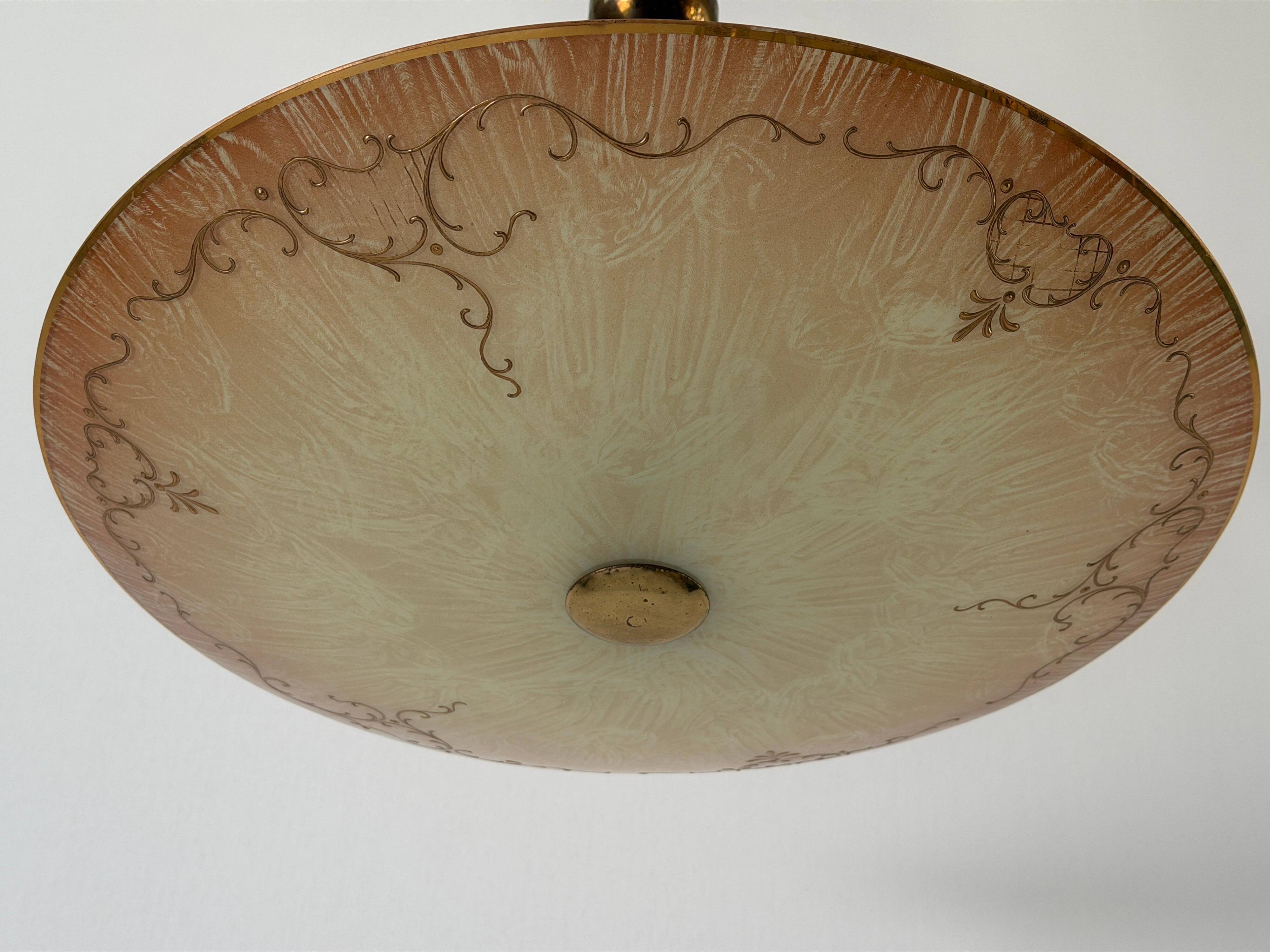 Art Deco ceiling light in pink gilded glass, 1940s, Germany