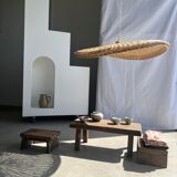 Rattan suspension or shade in the shape of a braided undulating circular tray d:80