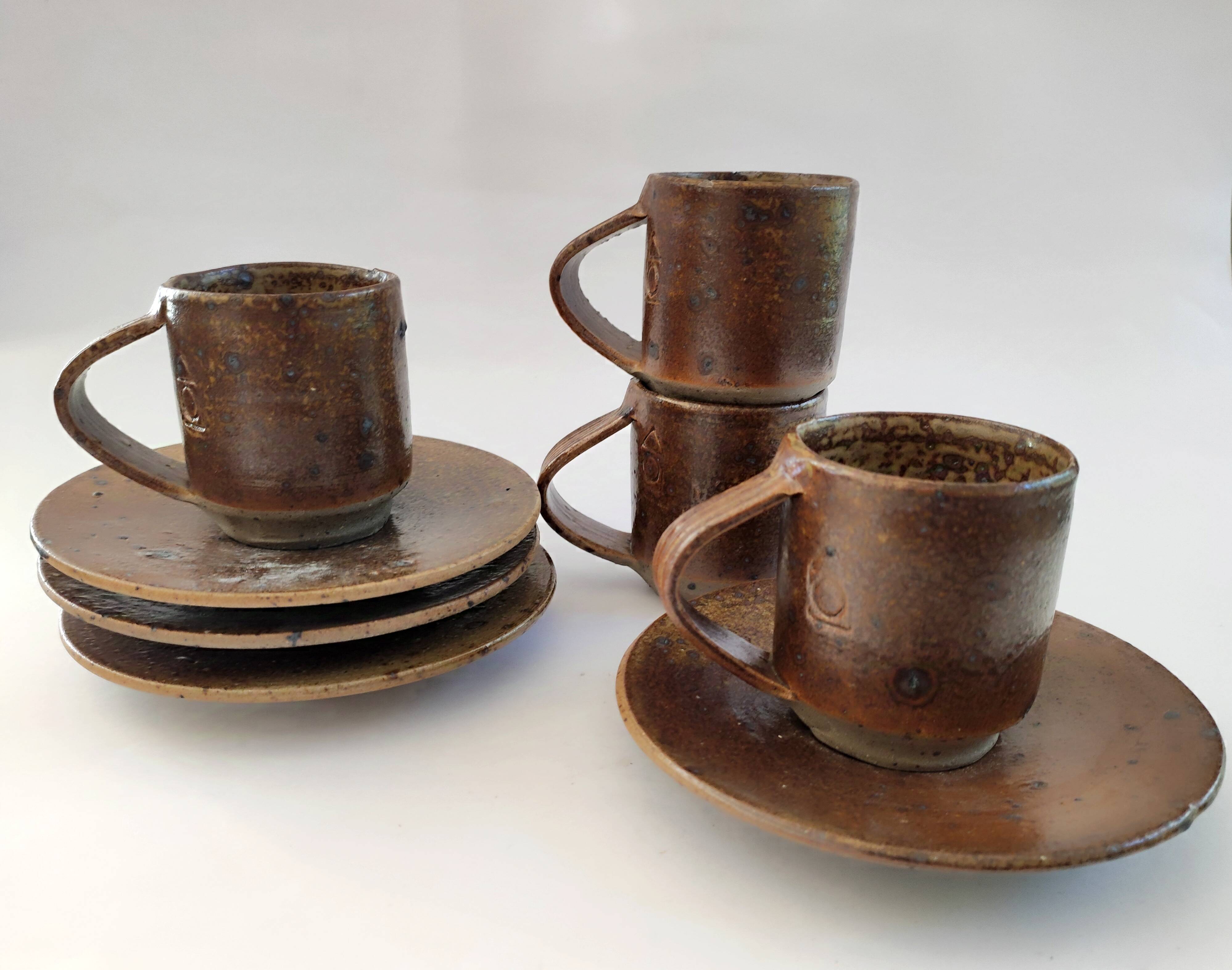 Lot de 4 tasses à café en grès de Puisaye