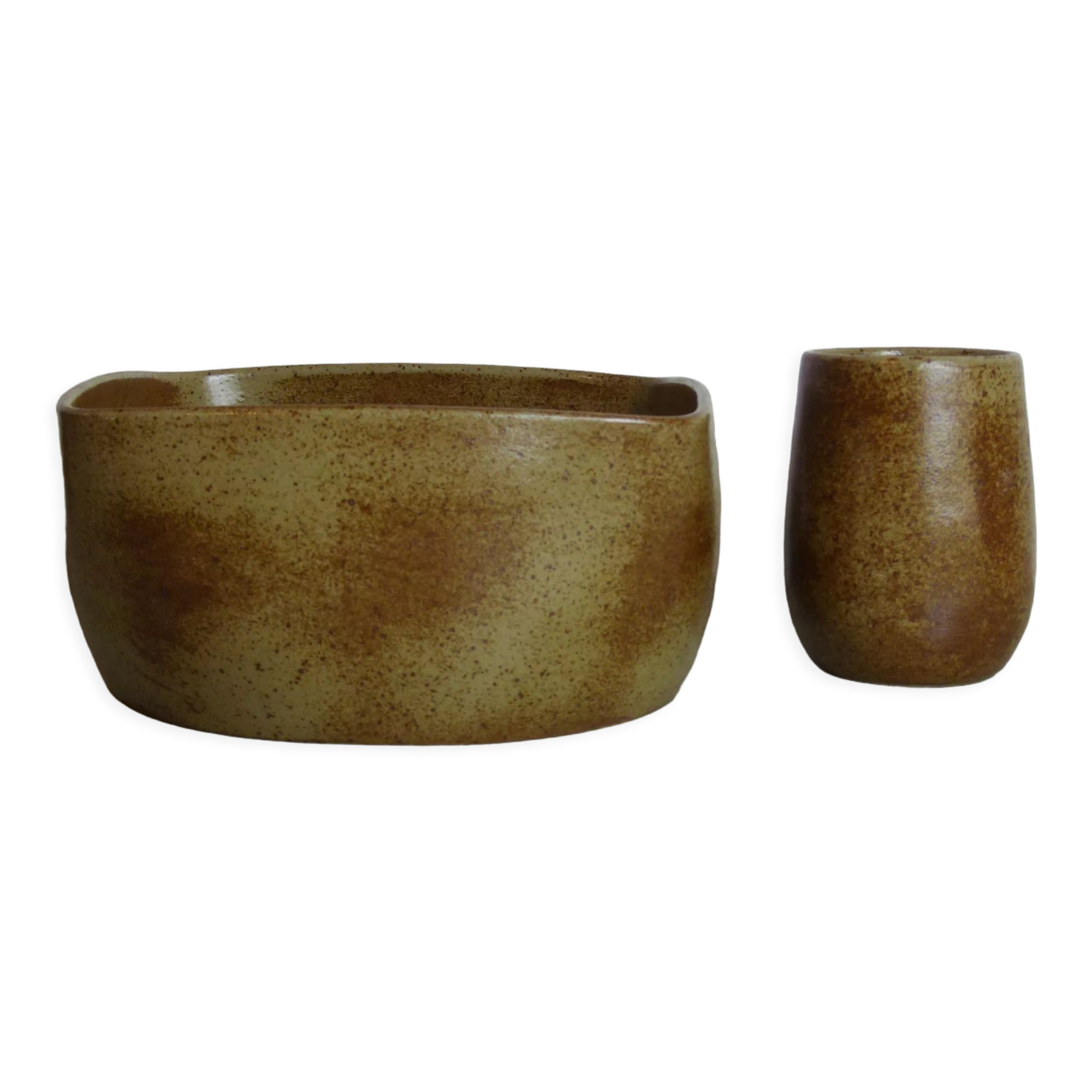 Set de saladier et pot en grès moucheté