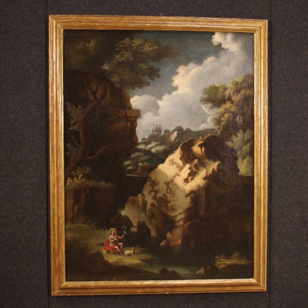 Painting wooded landscape with St. John the Baptist from 18th century