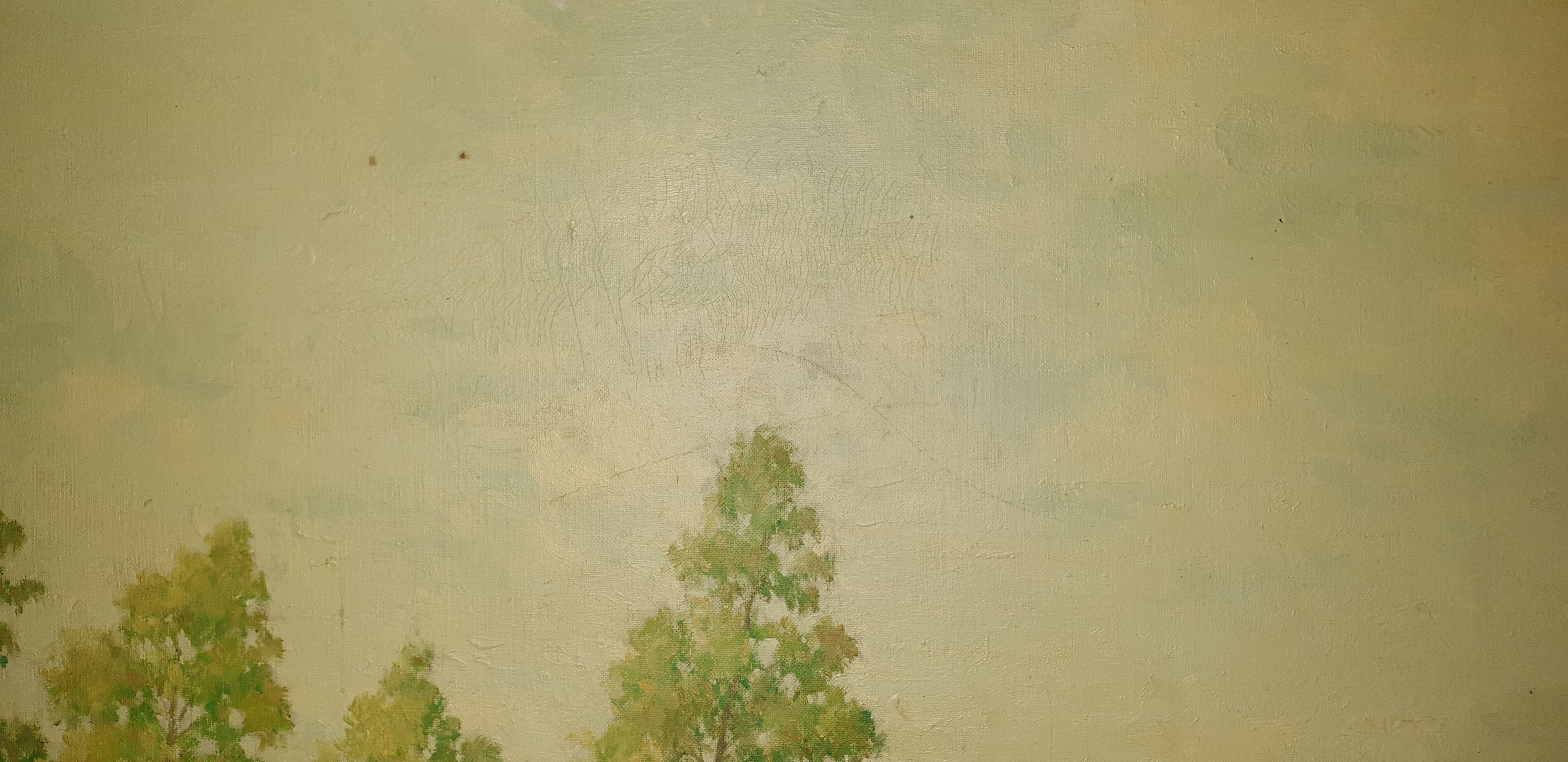 Huile sur toile campagne pastorale 1970