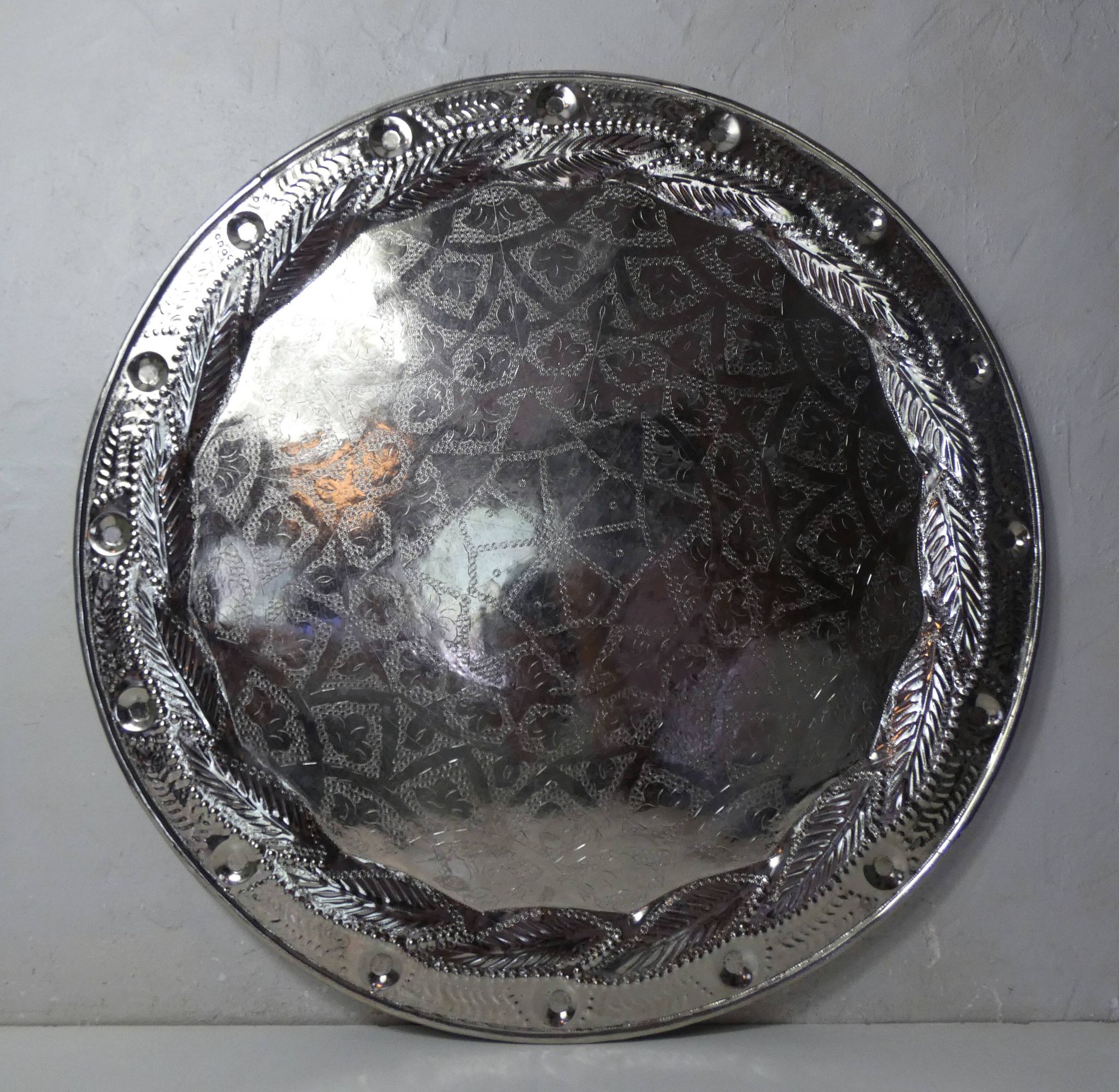 vintage folding oriental coffee table with silver metal top