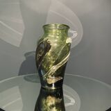 Grand vase en verre coloré vert, signé par Winnowski, Biot, France, années 1990