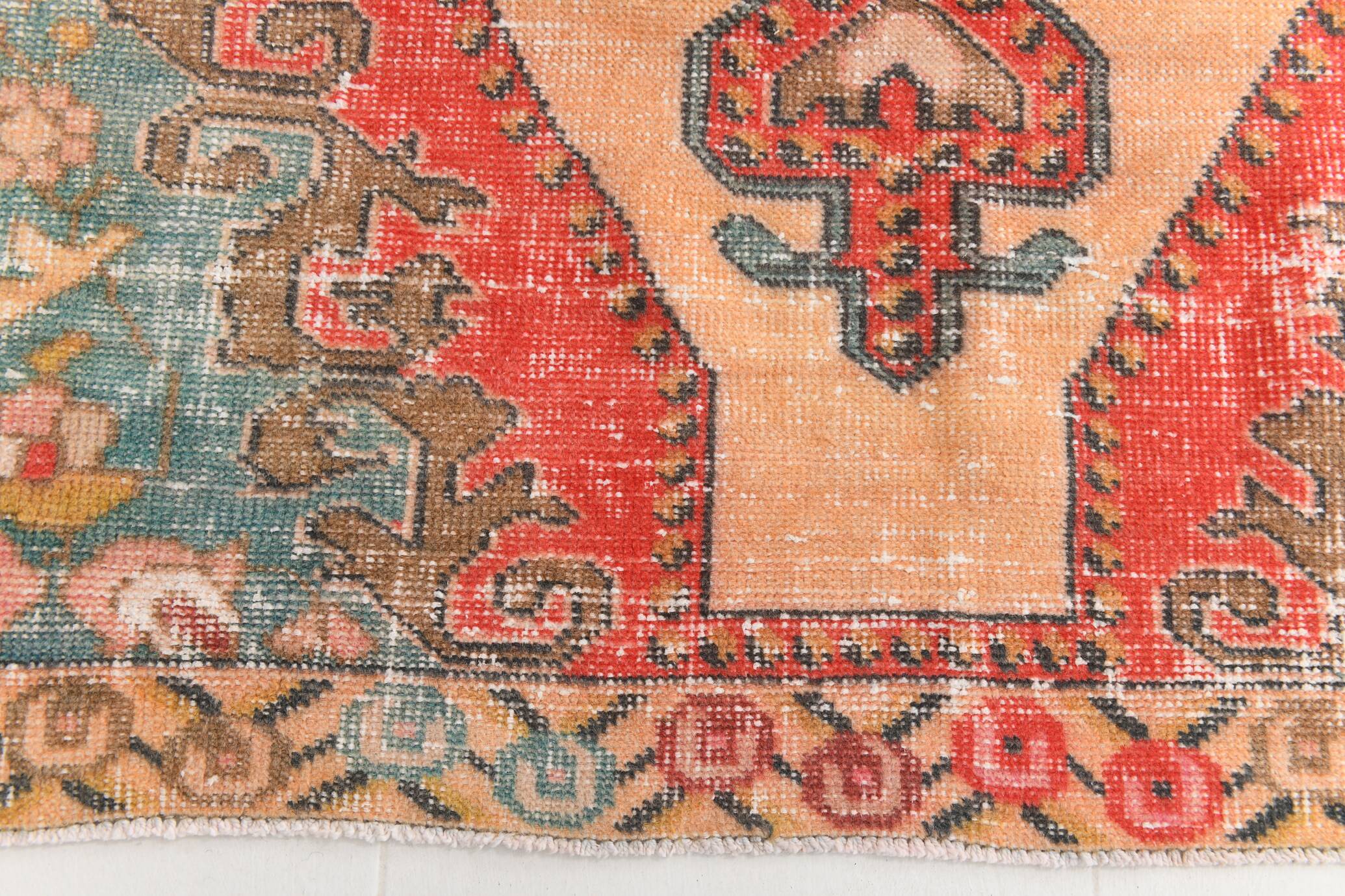 4x7 Orange Red Geometric Oriental Vintage Rug, 134x218Cm