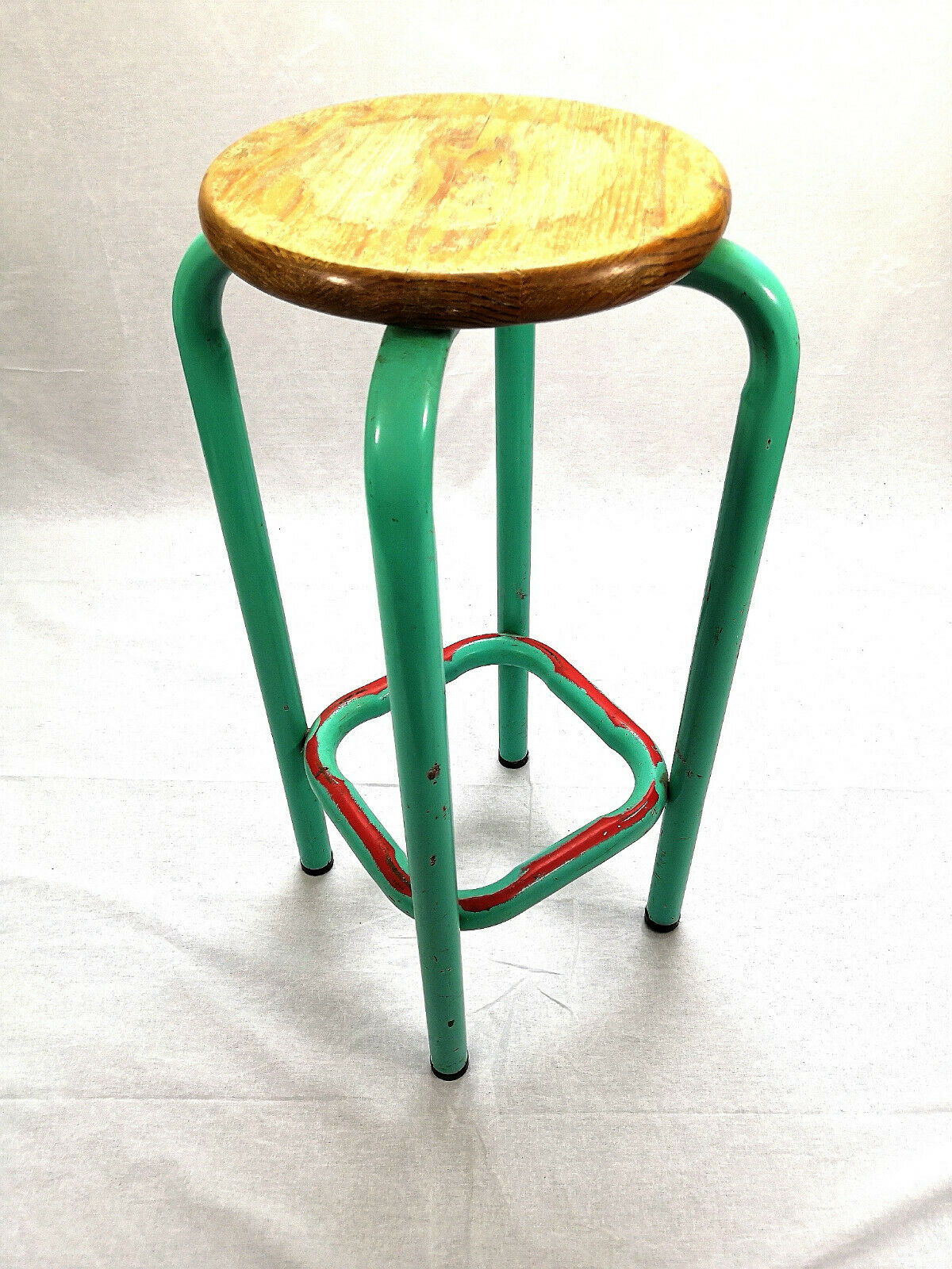 Tabouret haut d'atelier acier et bois