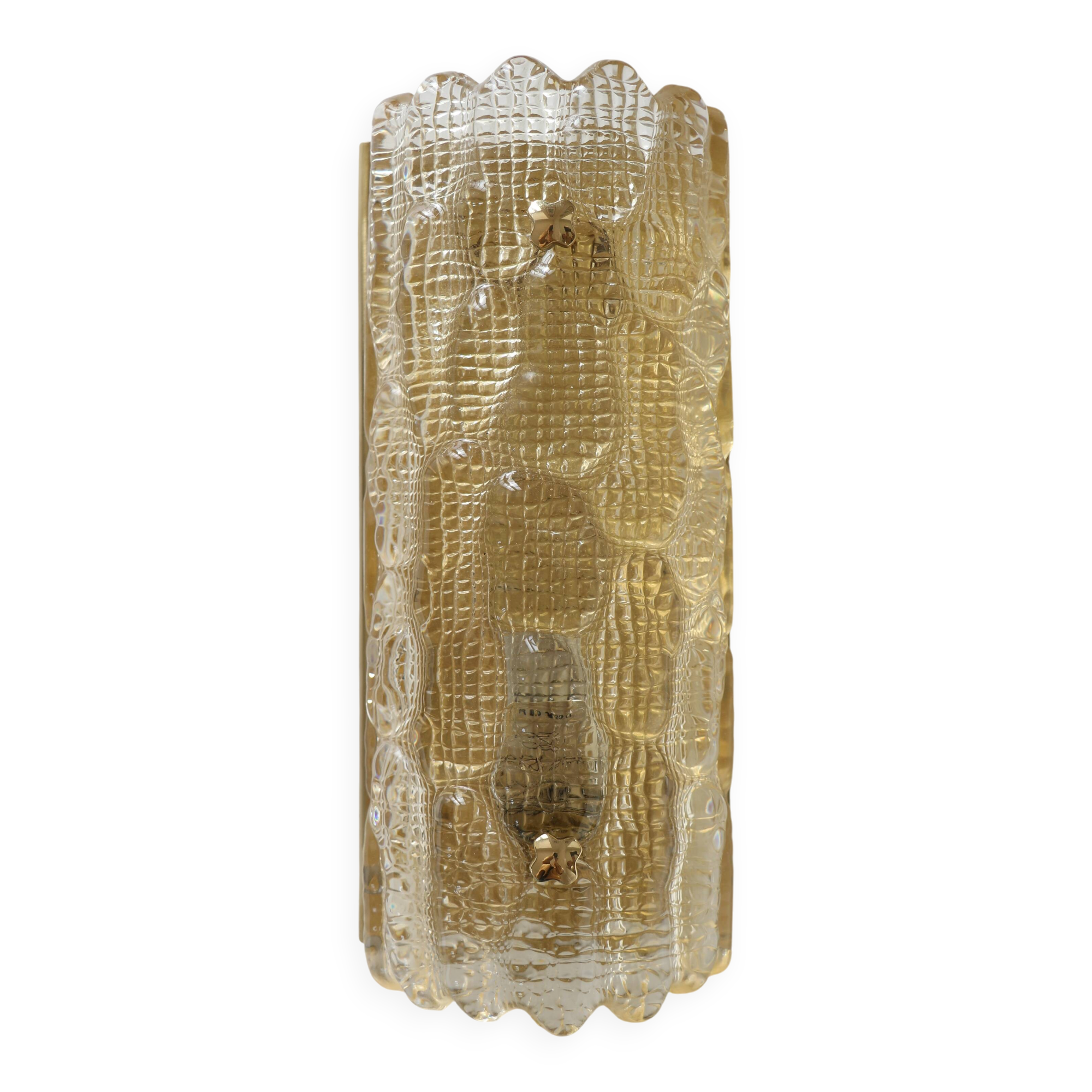 Glass and brass wall light by Carl Fagerlund for Orrefors, 1960.